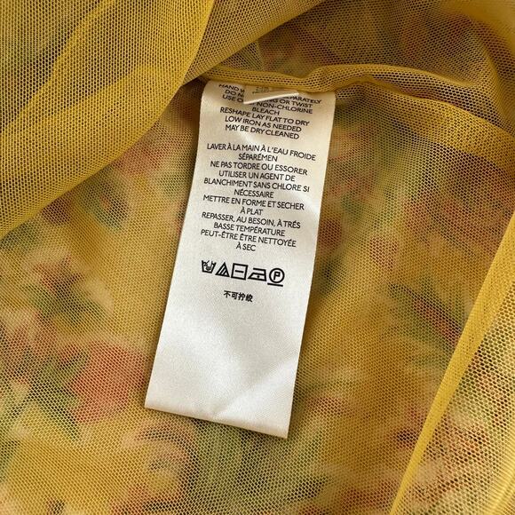 Anthropologie Gretchen Smocked Tunic Top Boho Mustard Floral Mesh Fabric US XS - Picture 9 of 9